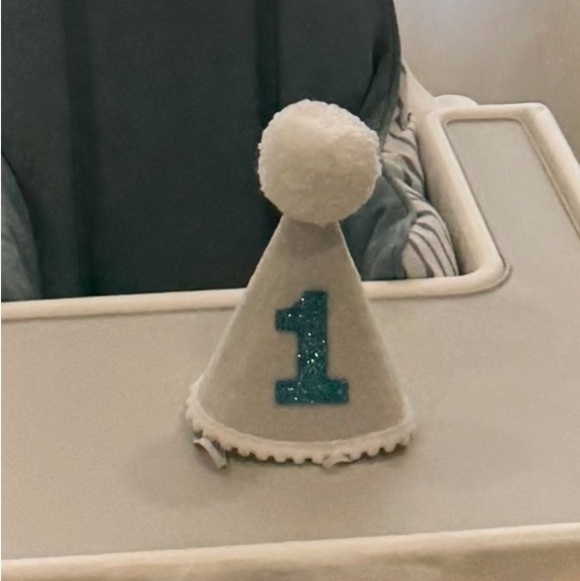 White and Blue Party Hat with Pom Pom - Picture 3 of 5